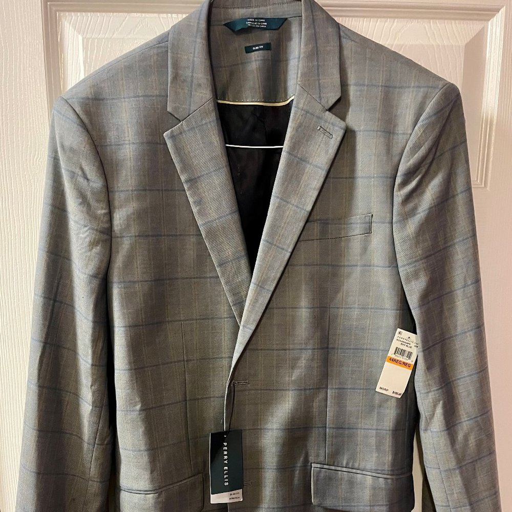 Perry Ellis Men's Slim Fit Stretch Tonal Plaid Suit Jacket size 44 Regular